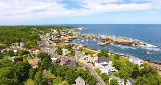 Village of Pigeon Cove aerial view in town of Rockport, Cape Ann, Massachusetts MA, USA. 