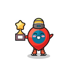 location symbol cartoon as an ice skating player hold winner trophy