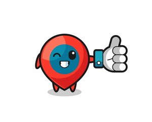 cute location symbol with social media thumbs up symbol