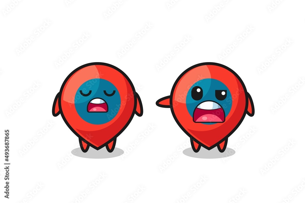 Sticker illustration of the argue between two cute location symbol characters