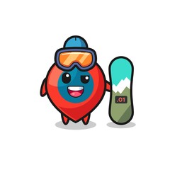Illustration of location symbol character with snowboarding style