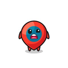 the shocked face of the cute location symbol mascot