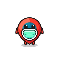 cute location symbol cartoon wearing a mask