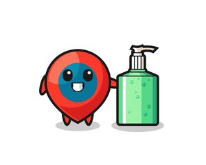 cute location symbol cartoon with hand sanitizer