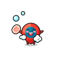location symbol character is bathing while holding soap