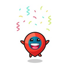 happy location symbol mascot jumping for congratulation with colour confetti
