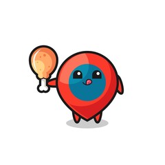 location symbol cute mascot is eating a fried chicken