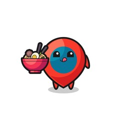 cute location symbol character eating noodles