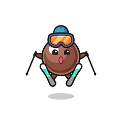 tapioca pearl mascot character as a ski player