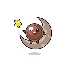 illustration of tapioca pearl cartoon sitting on the half moon