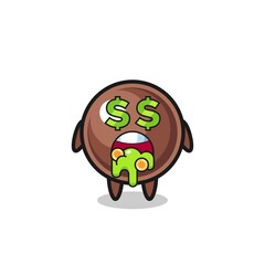 tapioca pearl character with an expression of crazy about money
