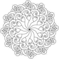 Mandala outline abstract with swirls, meditative coloring page for creativity for kids and adults