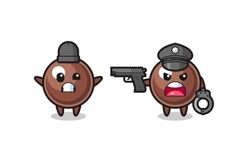 Fototapeta premium illustration of tapioca pearl robber with hands up pose caught by police