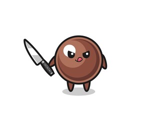 cute tapioca pearl mascot as a psychopath holding a knife