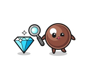 tapioca pearl mascot is checking the authenticity of a diamond