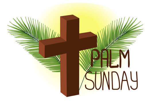 A Christian Palm Sunday religious holiday with palm branches and leaves illustration. 