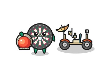 the cute dart board as astronaut with a lunar rover