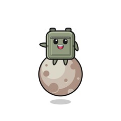 illustration of school bag cartoon sitting on the moon