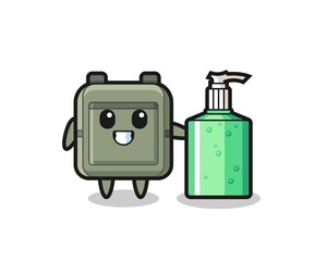cute school bag cartoon with hand sanitizer