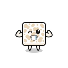 the muscular tempeh character is posing showing his muscles