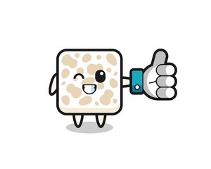 cute tempeh with social media thumbs up symbol