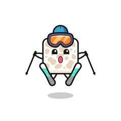 tempeh mascot character as a ski player