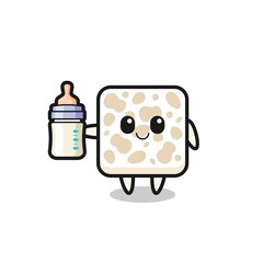 baby tempeh cartoon character with milk bottle