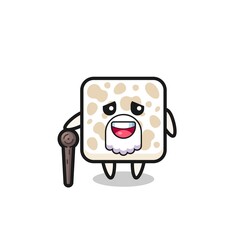 cute tempeh grandpa is holding a stick