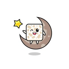 illustration of tempeh cartoon sitting on the half moon