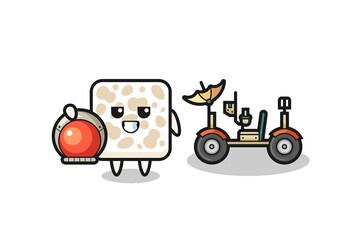 the cute tempeh as astronaut with a lunar rover