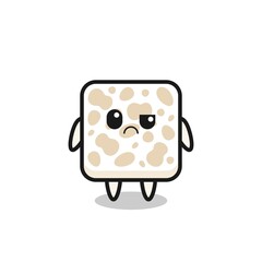 the mascot of the tempeh with sceptical face