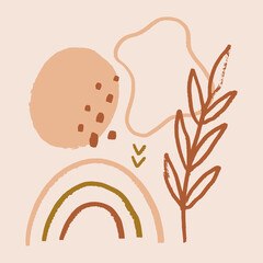 Terracotta boho rainbow meditation wall art vector illustration