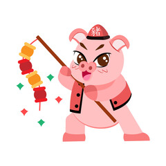 Isolated cute pig with traditional chinese clothes Zodiac sign Vector illustration