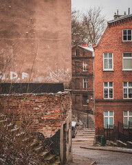 Old and beautiful but forgotten street with soul in Biskupia Górka in Gdańsk.