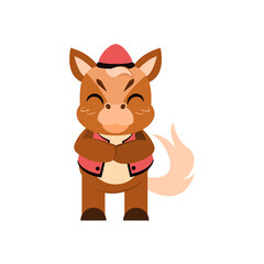 Isolated cute horse with traditional chinese clothes Zodiac sign Vector illustration