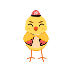 Isolated cute rooster with traditional chinese clothes Zodiac sign Vector illustration