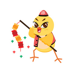 Isolated cute rooster with traditional chinese clothes Zodiac sign Vector illustration