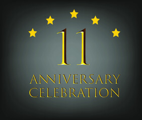 11th birthday golden years. Poster template for party and event celebrating birthday. black and gold vector