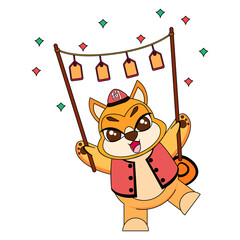 Isolated cute dog with traditional chinese clothes Zodiac sign Vector illustration