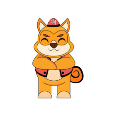 Isolated cute dog with traditional chinese clothes Zodiac sign Vector illustration