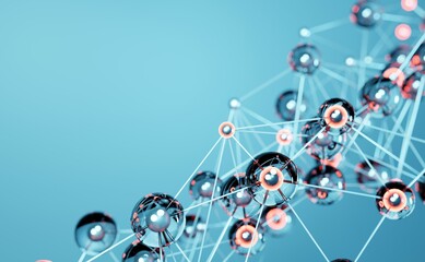 Abstract background, DNI, Molecular structure, chain visualisation background. Pharmaceutical biochemistry, medical technology.  3D rendering  with space for info or text