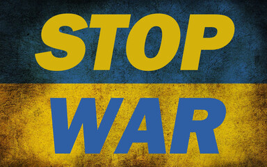Stop War in Ukraine illustration. Ukrainian russian conflict, russian occupation. Call to action end the war message concept