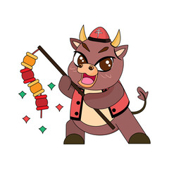 Isolated cute ox with traditional chinese clothes Zodiac sign Vector illustration