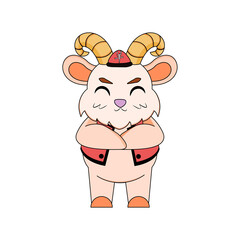 Isolated cute goat with traditional chinese clothes Zodiac sign Vector illustration