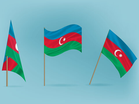 National flag of Azerbaijan .Waving flag of Azerbaijan from different angle