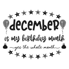 December is my birthday month yes the whole month . December Birthday. Birthday Celebration. Birthday Cake and Balloon .Birthday Quote Typography