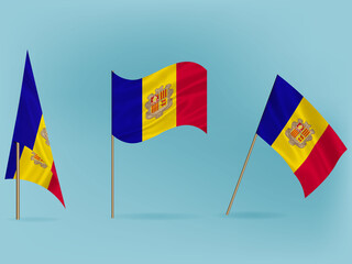 Andorra's national flag vector.Waving flag of Andorra from different angle