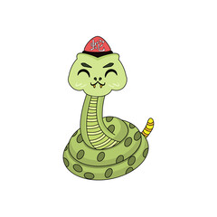 Isolated cute snake with traditional chinese clothes Zodiac sign Vector illustration