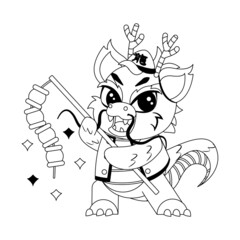 Isolated cute dragon with traditional chinese clothes Zodiac sign Vector illustration