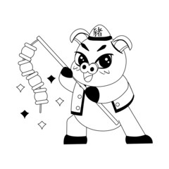 Isolated cute pig with traditional chinese clothes Zodiac sign Vector illustration